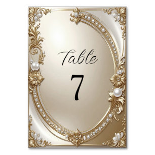 Golden Ornate Frame with Pearls Table Number