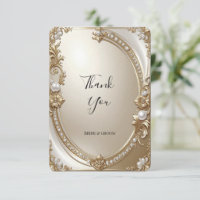Golden Ornate Frame with Pearls Thank You Card