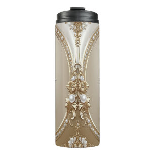 Golden Ornate Frame with Pearls Thermal Tumbler