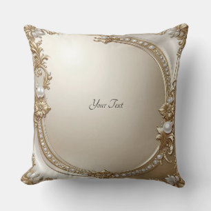 Golden Ornate Frame with Pearls Throw Pillow