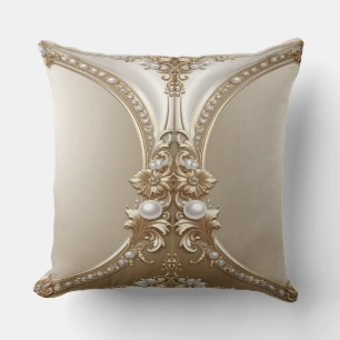 Golden Ornate Frame with Pearls Throw Pillow