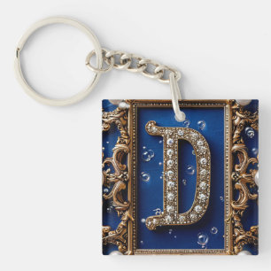 Golden Ornate Letter D with Jewels Key Ring