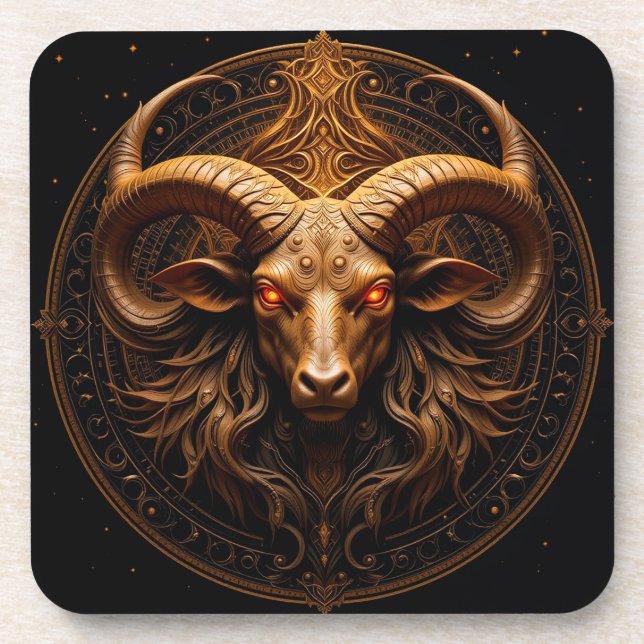 Golden Ornate Ram Head Coaster (Front)