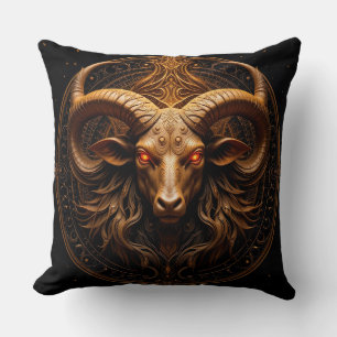 Golden Ornate Ram Head Cushion