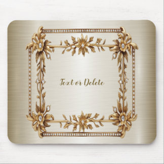 Golden Ornate Rectangle Dimond Flowers Shiny Mouse Pad