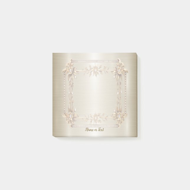 Golden Ornate Rectangle Dimond Flowers Shiny Post-it Notes (Front)