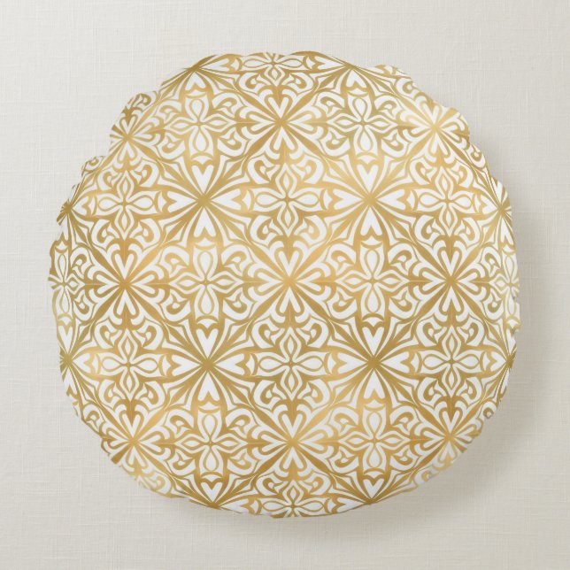 Golden Ornate Round Cushion (Front)