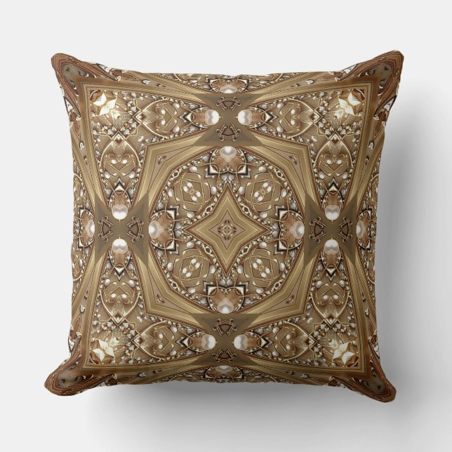 Golden Ornate Throw Pillow (Front)