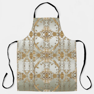 Golden Ornate White Flowers Apron