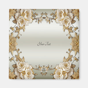 Golden Ornate White Flowers Magnet