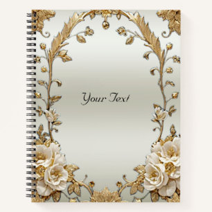Golden Ornate White Flowers Notebook