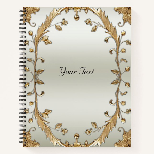 Golden Ornate White Flowers Notebook (Front)