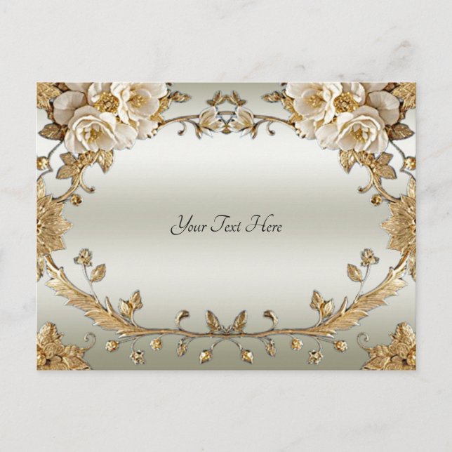 Golden Ornate White Flowers Postcard (Front)