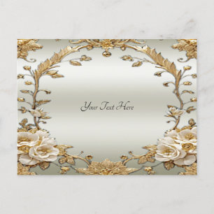 Golden Ornate White Flowers Postcard