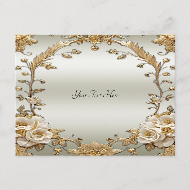 Golden Ornate White Flowers Postcard (Front)