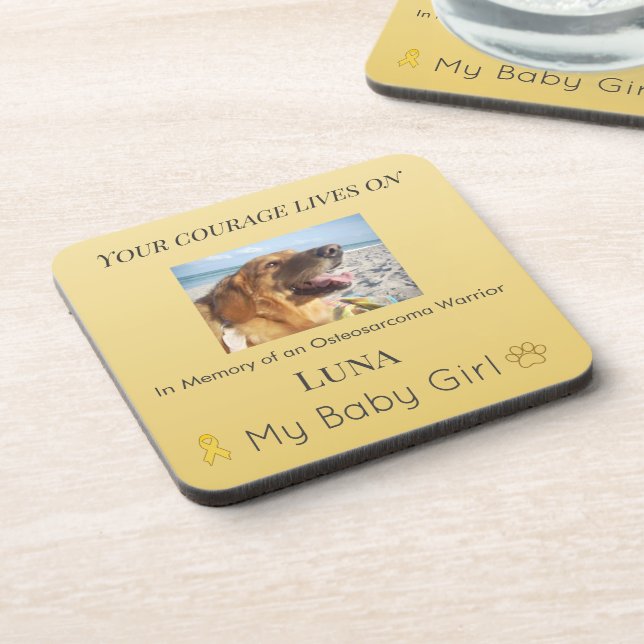 Golden Osteosarcoma Pet Memory Tribute Coaster (Left Side)