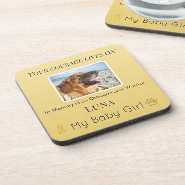 Golden Osteosarcoma Pet Memory Tribute Coaster (Left Side)