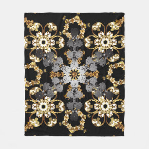 Golden outline floral decor. Eastern style element Fleece Blanket