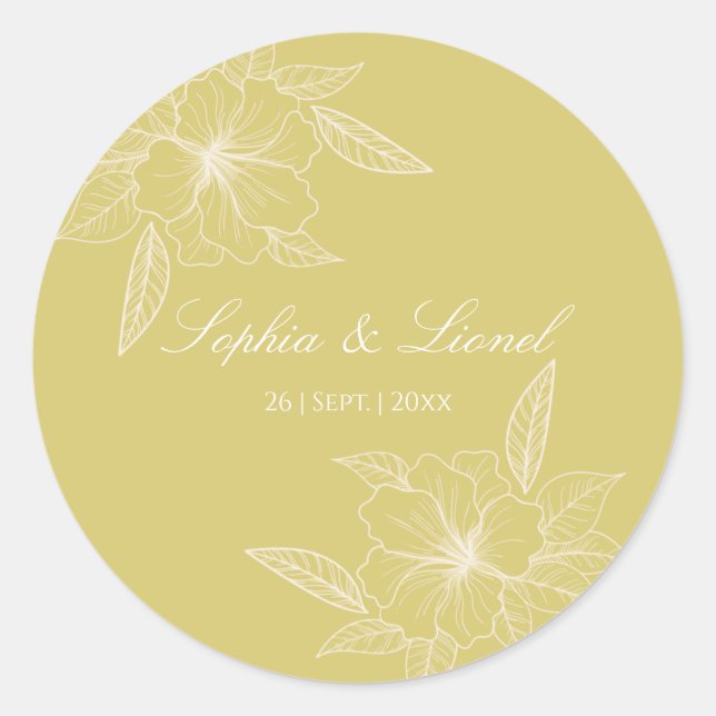 Golden Outline Floral Wedding Sticker (Front)