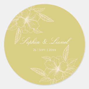 Golden Outline Floral Wedding Sticker