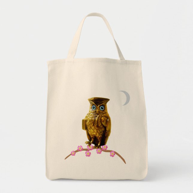 Golden Owl and Crescent Moon Tote Bag (Front)