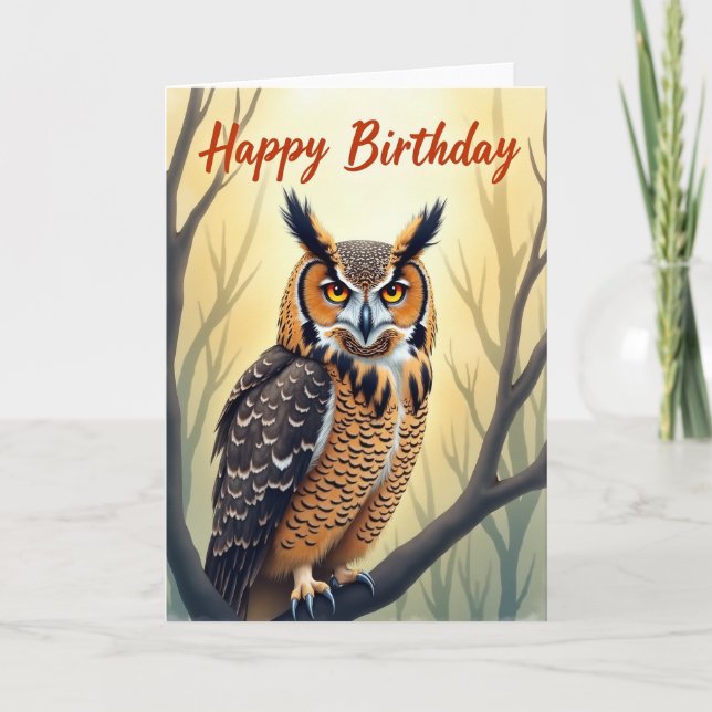 Golden Owl Birthday Card (Front)