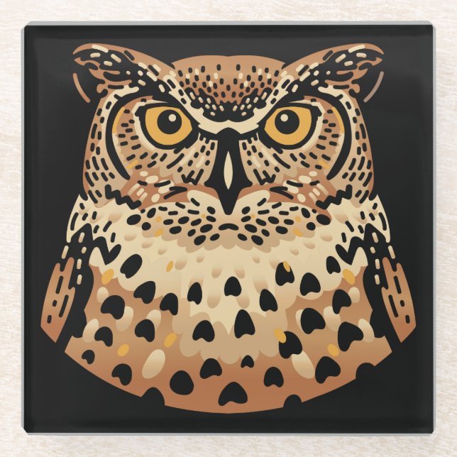Golden Owl for Halloween, Thanksgiving, Autumn Glass Coaster (Front)