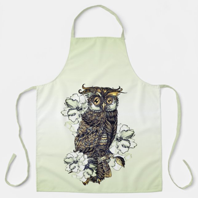 Golden Owl Green Orchids Apron (Front)