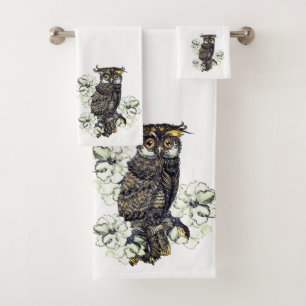 Golden Owl Green Orchids Bath Towel Set