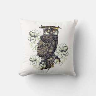 Golden Owl Green Orchids Cushion