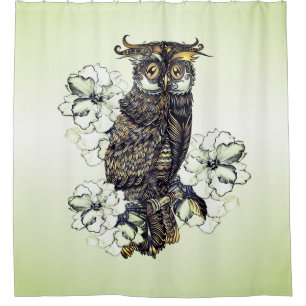 Golden Owl Green Orchids Shower Curtain
