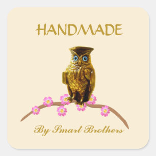 Golden Owl Handmade on Light Beige Business Square Sticker