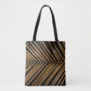 Golden painted date palm leaf closeup on abstract tote bag