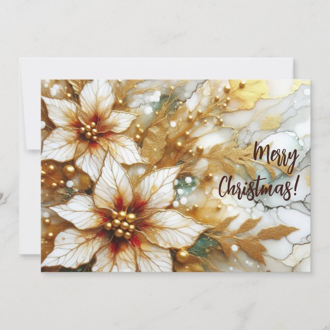 Golden Painted Poinsettias 02 Holiday Card (Front)