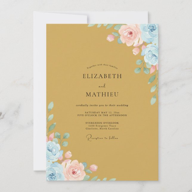Golden Painted Wildflower Wedding Invitation (Front)