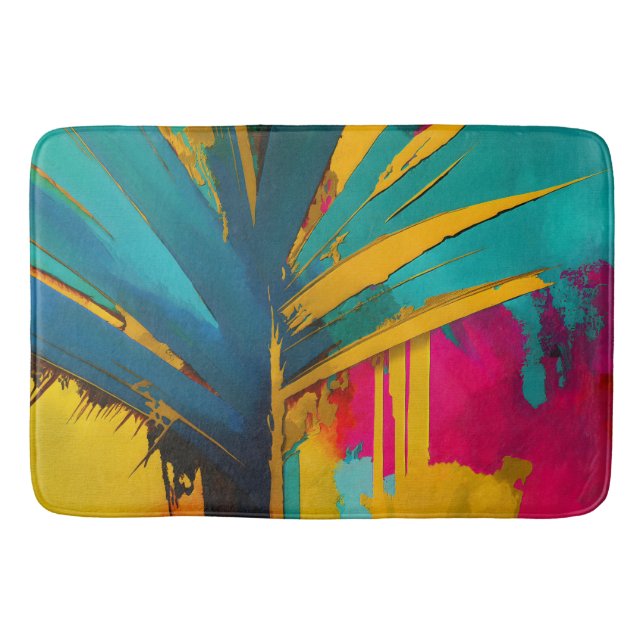 Golden Palm – Abstract Tropical Energy Bath Mat (Front)