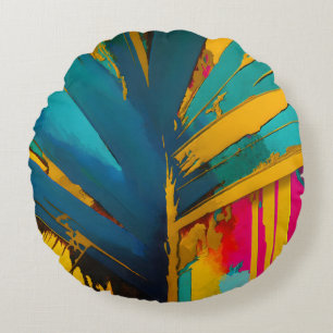 Golden Palm – Abstract Tropical Energy Round Cushion