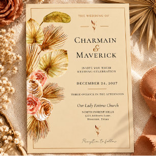 Golden Palm Boho Wedding Invitation