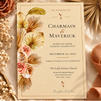 Golden Palm Boho Wedding Invitation