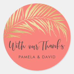Golden Palm Frond Thank You Classic Round Sticker