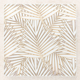 Golden palm leaves: art deco. glass coaster