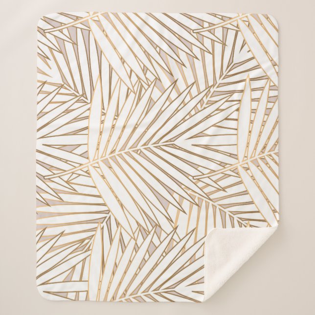 Golden palm leaves: art deco. sherpa blanket (Front)