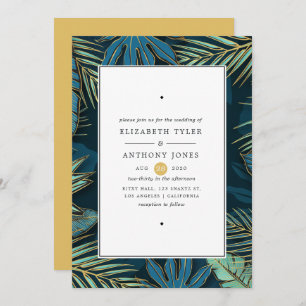 Golden Palm Leaves Exotic Tropical Wedding Invitation
