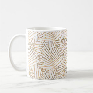 Golden palm leaves seamless pattern on white backg coffee mug