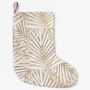 Golden palm leaves seamless pattern on white backg small christmas stocking