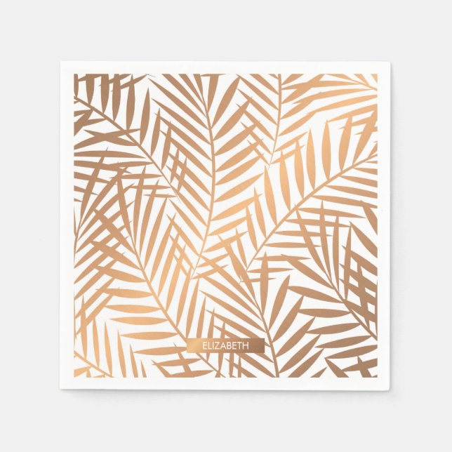 Golden Palm Tree Leaf Pattern Napkin (Front)