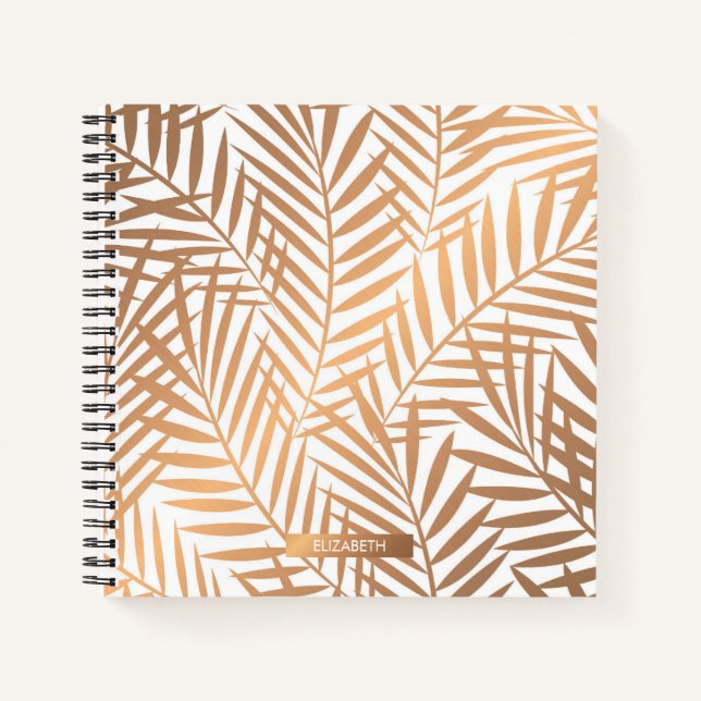 Golden Palm Tree Leaf Pattern Notebook (Front)