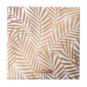 Golden Palm Tree Leaf Pattern Tile
