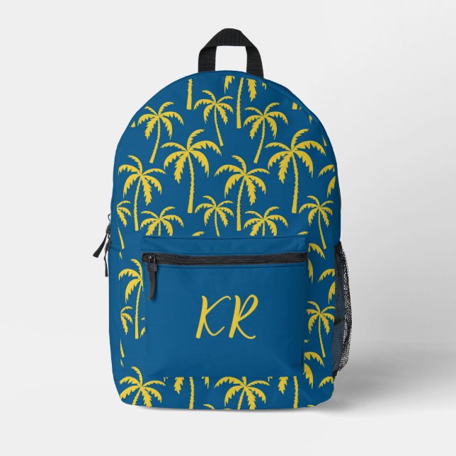 Golden Palms on Navy with Custom Initials Printed Backpack (Front)