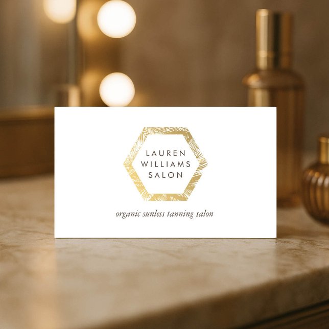 Golden Palms Spray Tanning Salon Logo on White Business Card (Creator Uploaded)